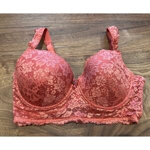 Daisy Fuentes Coral Floral Lace Longline Underwire Bra 38DD DF559X Pink